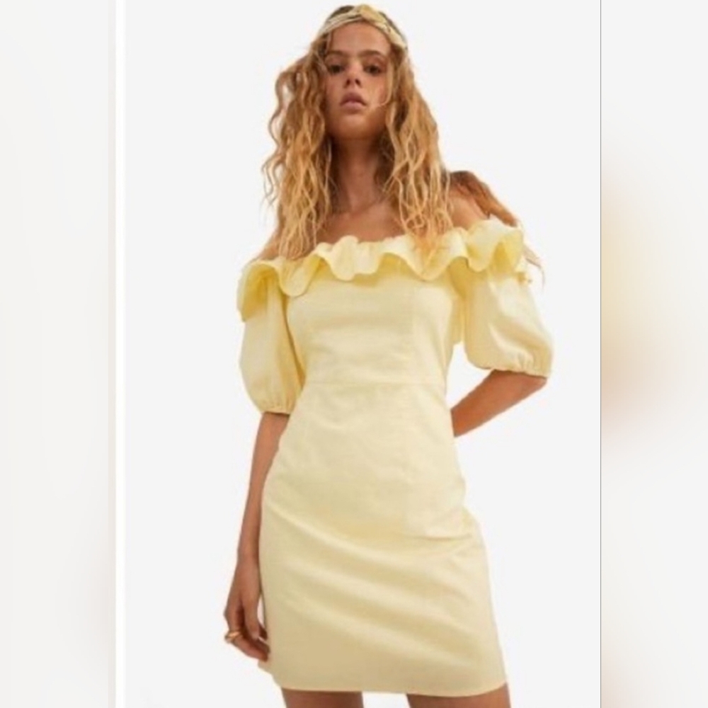 H&M Yellow Off-Shoulder Mini Dress